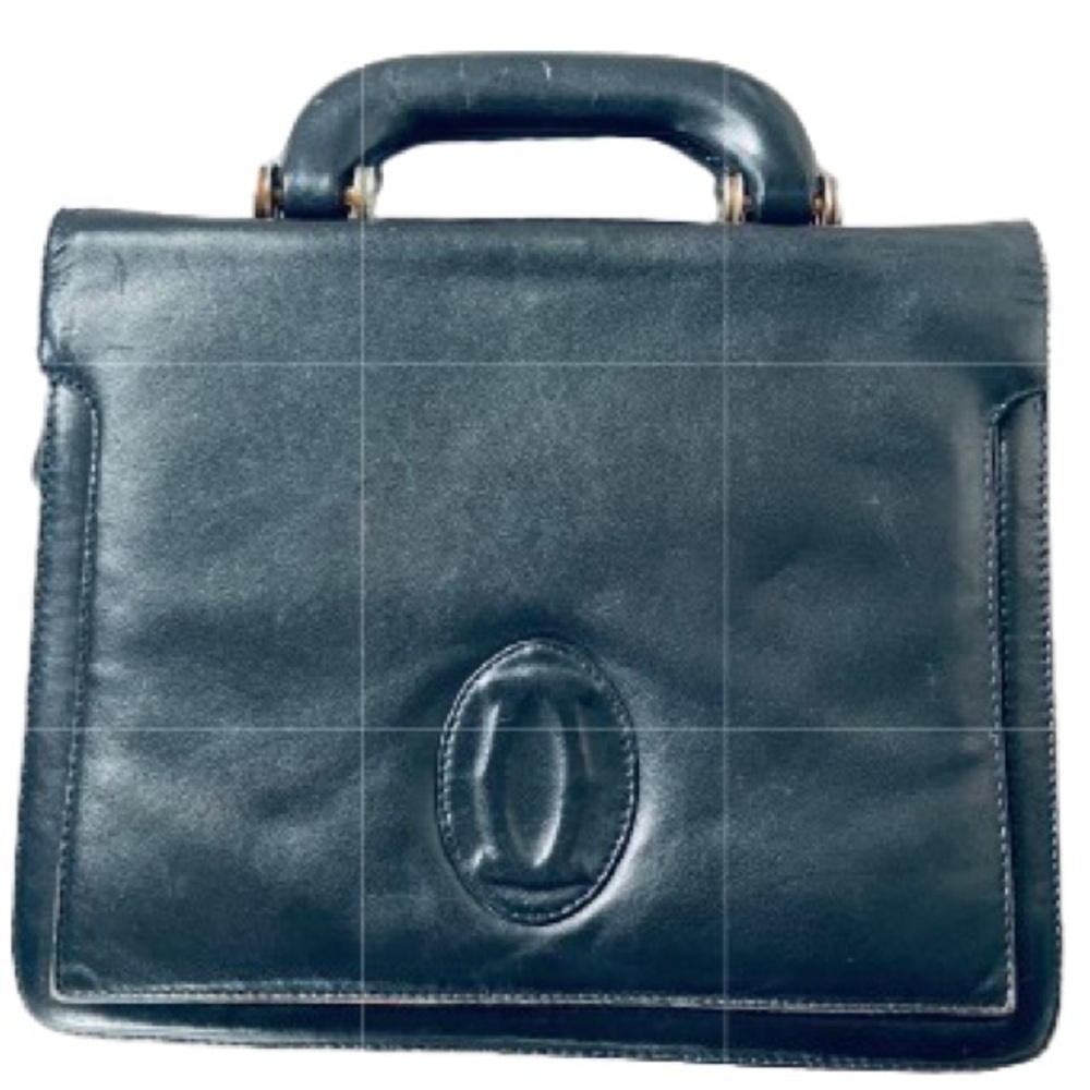CARTIER BLACK LEATHER VINTAGE TOTE BAG GOLD TONE HARDWARE - Picture 17 of 17